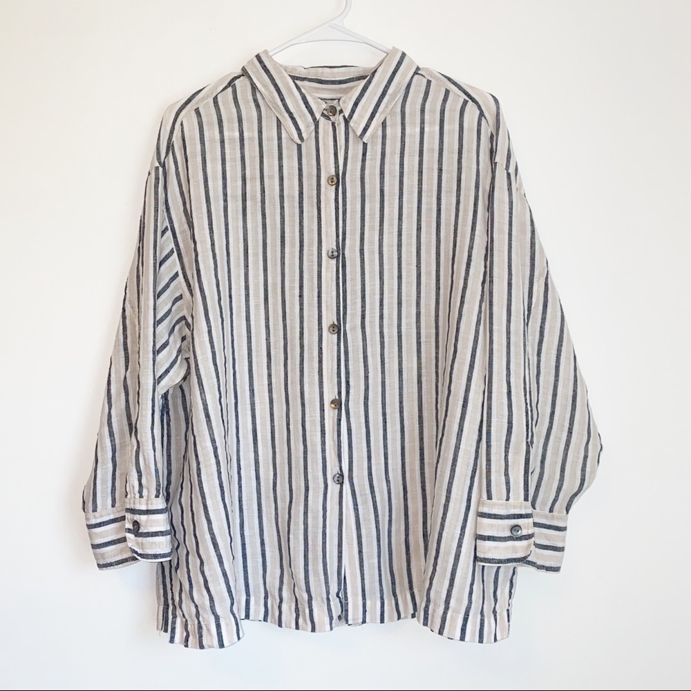 Chico’s Boxy Linen 3/4 Sleeve Button Front Top Size XL